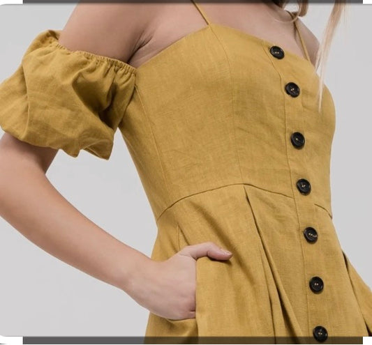 J.O.A. Just One Answer Off Shoulder Button Up Dress
