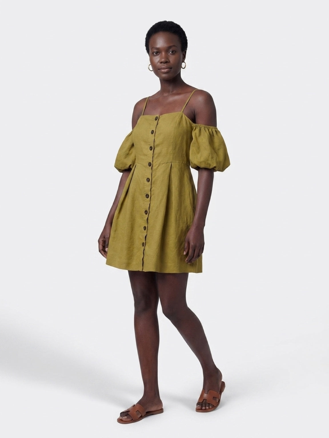 J.O.A. Just One Answer Off Shoulder Button Up Dress