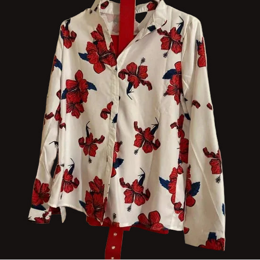 Spring/Summer Women's Floral Stand Collar 2-Piece Belted Outfit